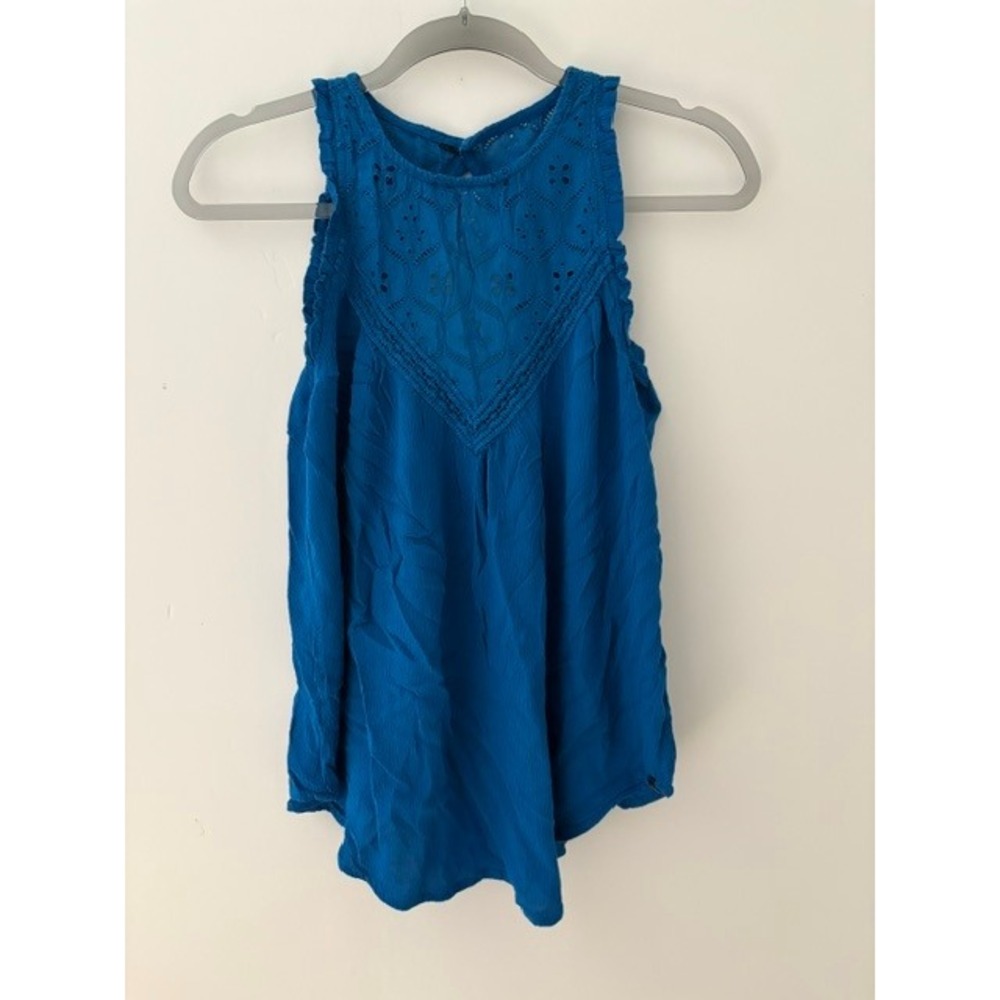 Volcom Womens Royal Blue Eyelet Lace High Neck Sleeveless Tank Top Size Small